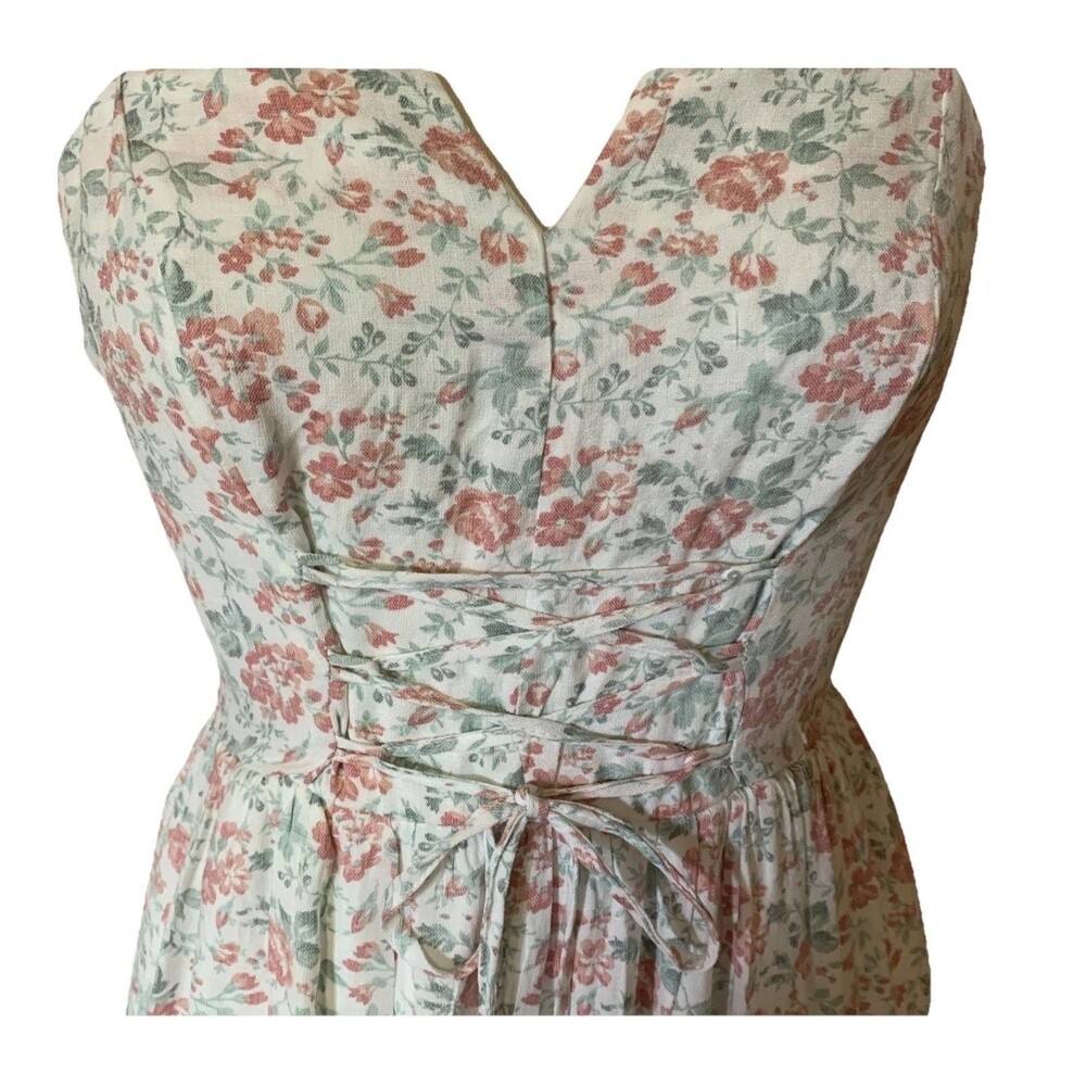 Floral Maxi Laceup Corset Dress Cottagecore Milkmaid Audrey Parks Small Pink - Picture 9 of 14